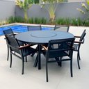 Ver imagem 4 de Conjunto para Varanda Zurick Mesa e 6 Poltronas Estrutura Alumínio Assentos Tela Sling Inox Nossa