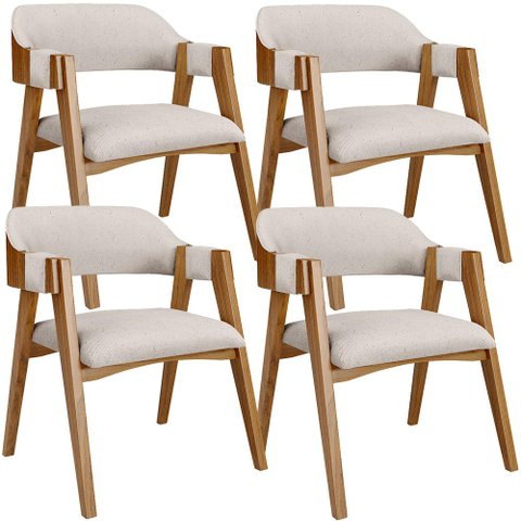 Kit 04 Cadeiras para Sala de Jantar e Estar Living Estofada Suran L02 Linho Cru - Lyam