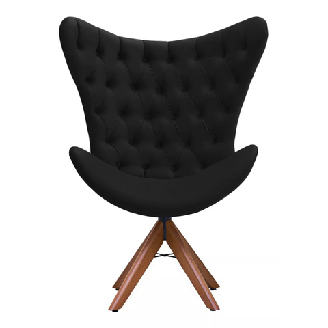 Poltrona Decorativa 1 Lugar Afrodite Suede Capitone Pe Palito Unidecor Preto