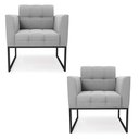 Ver imagem 1 de Kit 2 Poltronas Elisa Suede Base Metálica Industrial Preto - D'Rossi Cor Cinza