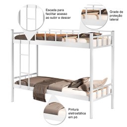Beliche de Solteiro Aço Tubular Reforçado Mônaco Branco - 4