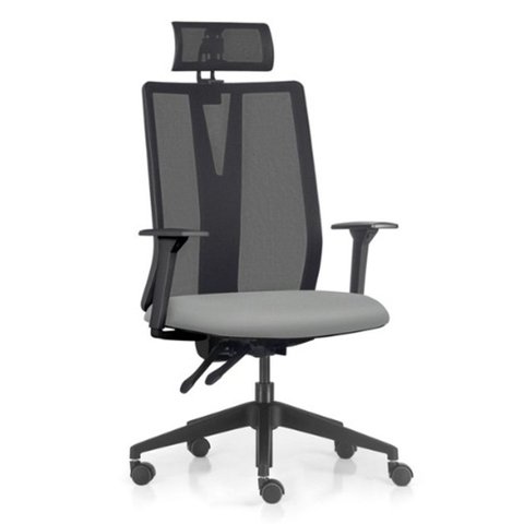Cadeira Escritório Giratória Presidente Flow F02 Base Preta Sintético Cinza - Lyam Decor