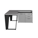 Ver imagem 2 de Mesa L Escritório Pé Metal Armário 3 Gavetas 1 Porta 150cm Cinza Sagrado com Preto F5 Office