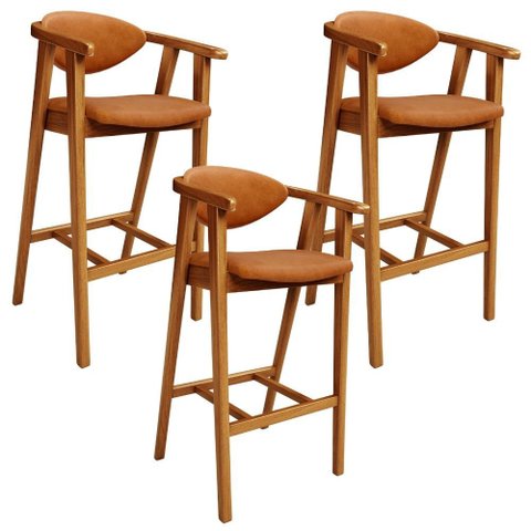 Kit 3 Banquetas Alta para Cozinha Bancada Bar Sala de Jantar Fixa Cecília L02 Couríssimo Canela - Ly