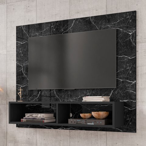 Painel para TV Ottawa com 2 Nichos Nero Efeito Marmorizado