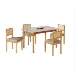 Mesa Alegra 4 Cadeiras Jade 1,20 Linho Jcm - Cinamomo/off - 2 Mesa Alegra 4 Cadeiras Jade 1,20 Linho Jcm - Cinamomo/off - 2