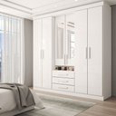 Ver imagem 1 de Guarda-roupa Casal Real 6 Portas 3 Gavetas com Espelho 100% Mdf Branco - Panorama Móveis