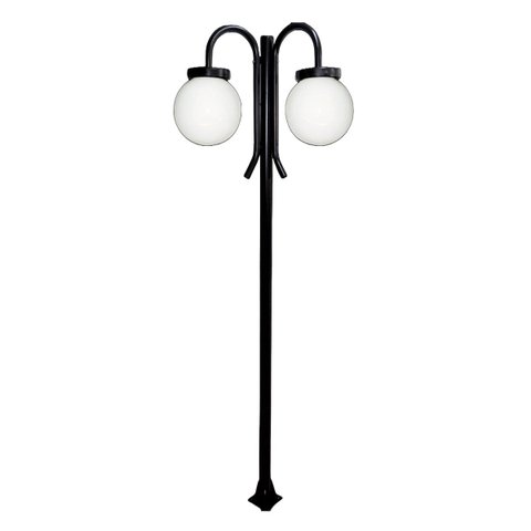 Poste Luminária Globo P Duplo Braço Curvo Baixo Preto 300cm Ouro Minas L063POM