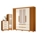 Ver imagem 1 de Guarda Roupa Casal Doble com Espelho 06 Portas e Cômoda Belize Plus Cinamomo Off White - Móveis Alba