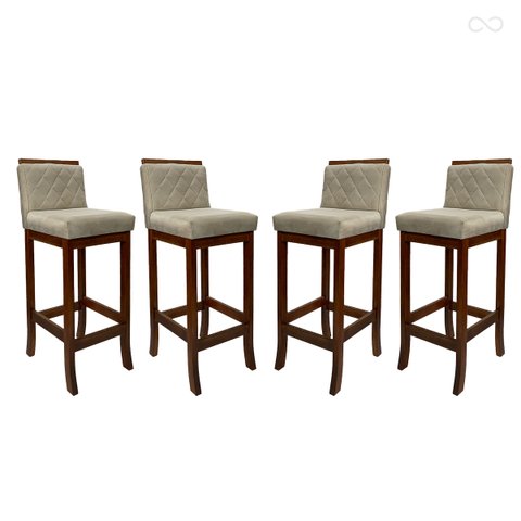 Kit 4 Banquetas Média para Cozinha Nice Madeira Matelassê Suede Bege Ccs