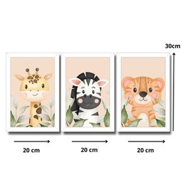 Kit Quadros Infantil Safari Aquarela 20X30 3 peças Arte na Arte Safari Aquarela  Moldura Branca - 2