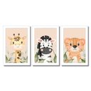 Ver imagem 1 de Kit Quadros Infantil Safari Aquarela 20X30 3 peças Arte na Arte Safari Aquarela  Moldura Branca