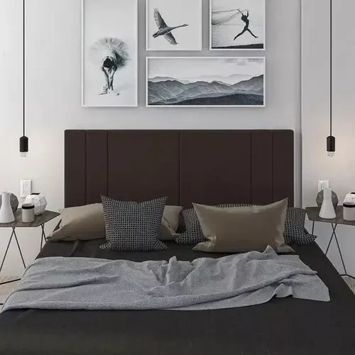 Ver imagem 1 de Cabeceira Viuva Tulipa Estofada Suspensa para Quarto - 128 Cm - Marrom Suede