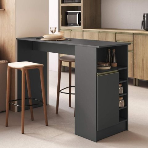 Bancada Balcão para Cozinha Divisor de Ambientes 140cm 1 Porta com Nichos Atenas Fidelitá Chumbo