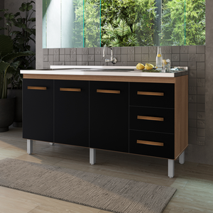 Gabinete Balcão Pia  Armário 160 cm 3 Portas - Black Friday