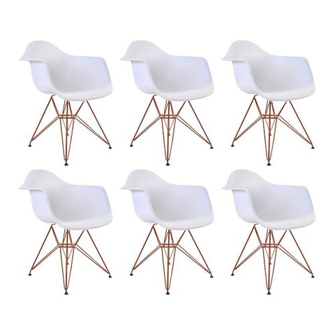 Kit 6 Poltronas Branca com Braço Daw em Ferro Cobre Branco