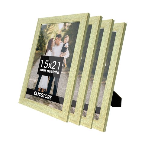 Kit 4 Porta Retrato 15x21 A5 Acetato Fotos Moldura Aparador Decoração Quadro:carvalho