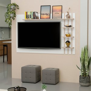 Painel de Tv Ripado até 32 Polegadas com Prateleiras Netmobil - Branco/dubai