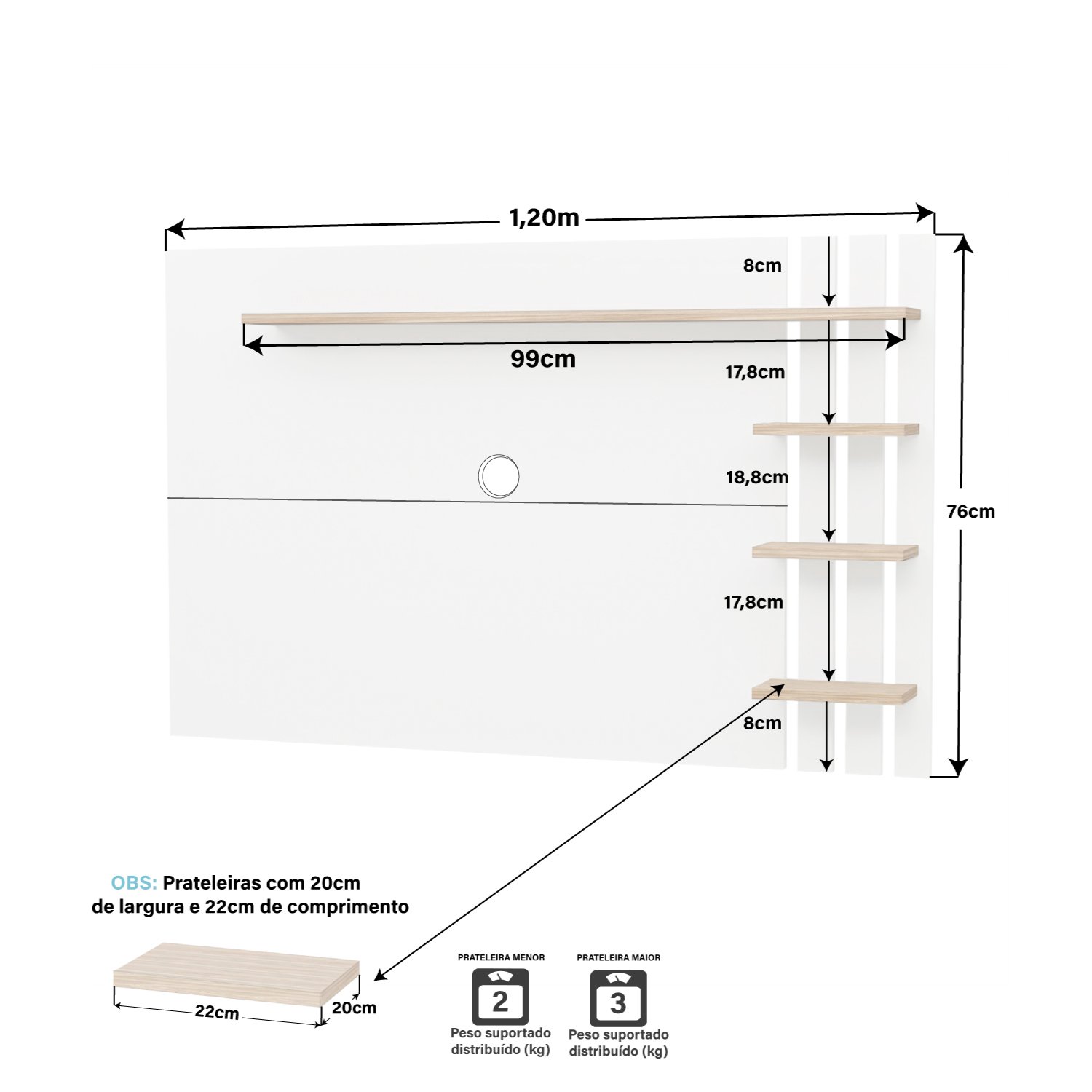 Painel de Tv Ripado até 32 Polegadas com Prateleiras Netmobil - Branco/dubai - 3