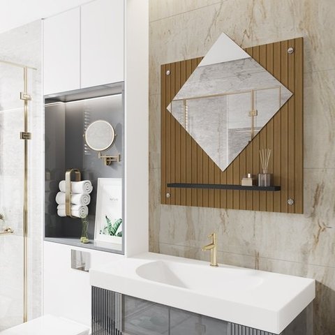 Espelheira de Banheiro Clean Decore Ambiente Cores - Comprar Moveis em Casa: Preto / Ripado