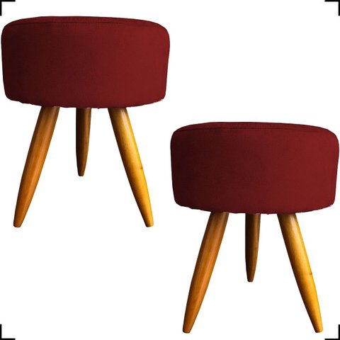 Kit 2 Puff Decorativo Redondo para Sala Quarto Penteadeira Pé Palito Castanho Suede Cores