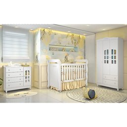 Quarto De Bebê Berço Mini Cama Guarda Roupa Cômoda Branco - 1