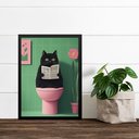 Ver imagem 1 de Quadro para Banheiro Gato no Vaso - Rosa e Verde 45x34cm:moldura Preta