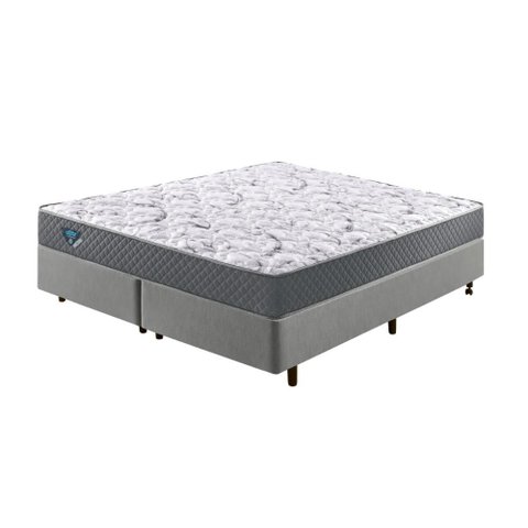Cama Box King Size 193x203 Courino Linho Cinza com Colchão Mola Ensacada