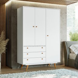 Guarda Roupa Solteiro 3 Portas 3 Gavetas Retrô 20  - 1