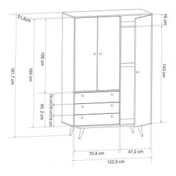 Guarda-Roupa Solteiro 3 Portas 3 Gavetas Retrô 20 Olivar - 6