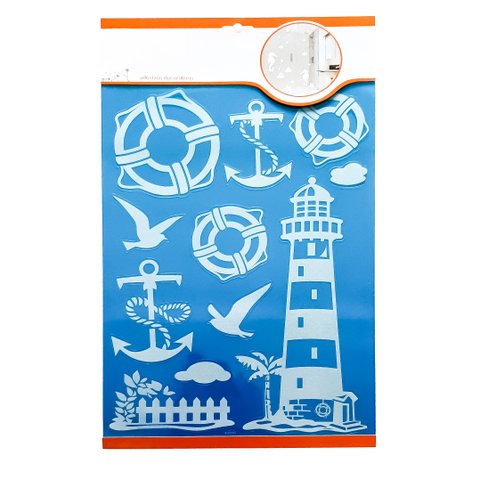 Adesivo Decorativo Para Box De Banheiro Vidro Janela Espelho Papel de Parede Desenho Farol Ancora Bo