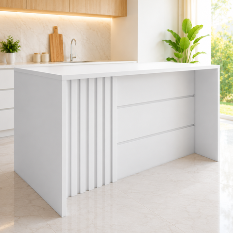 Bancada de Cozinha Ilha Gourmet Henn com Ripado Off White em MDF Pintura UV