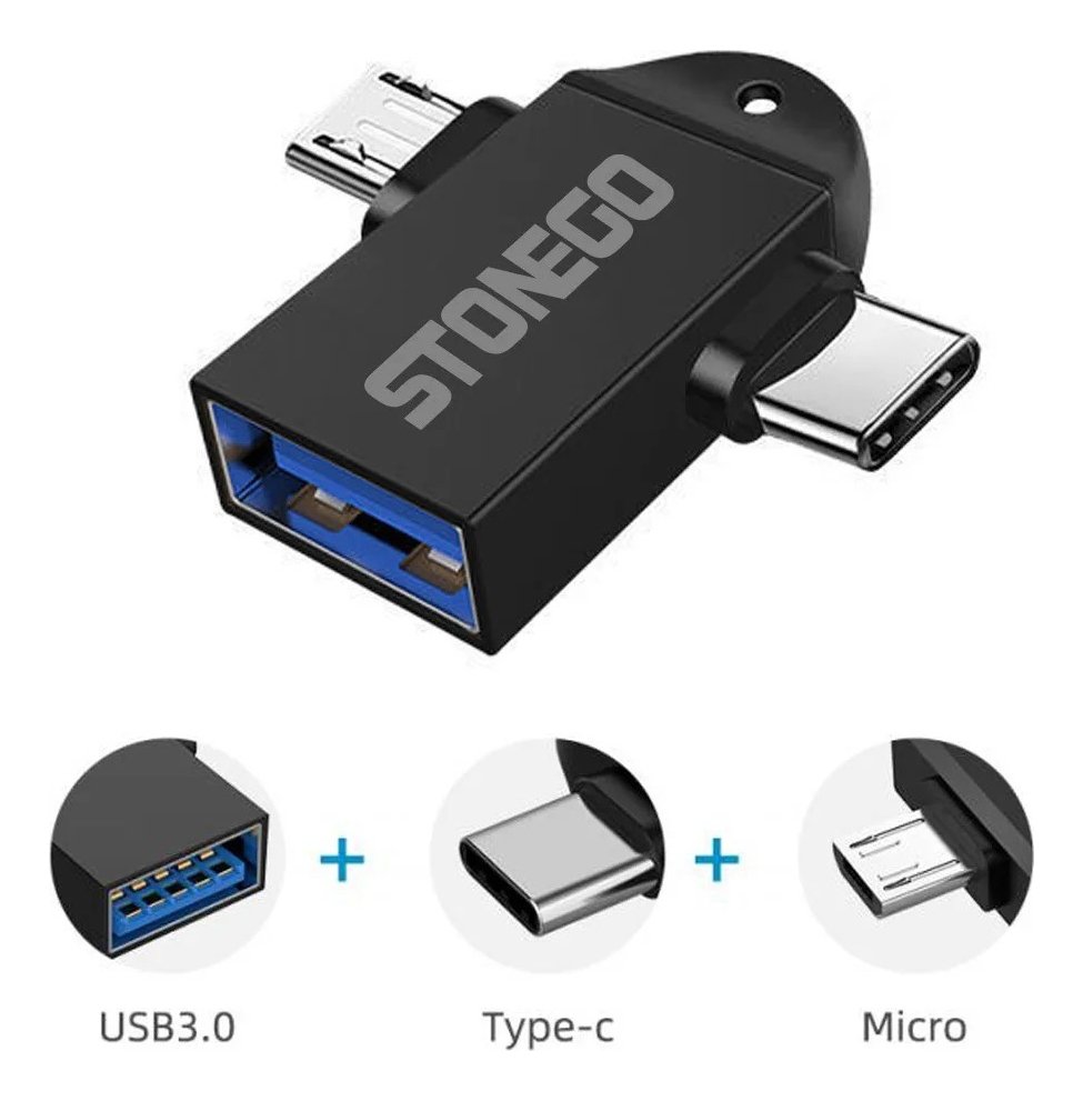 Adaptador Otg Duplo Usb 3.0 Fêmea para Micro Usb e Tipo C Stonego Alta Qualidade - 2