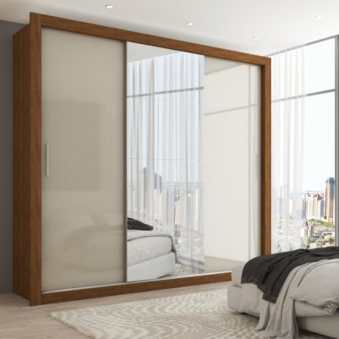 Guarda-roupa Casal Hamburgo 3 Portas 4 Gavetas com Espelho Cinamomo/off White - Panorama Móveis
