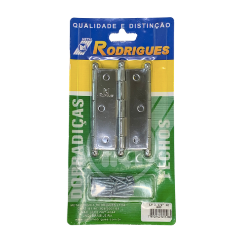 Cartela de Dobradiças C/ 3 Unidades - 3.1/2" - Lv 5300 - Aço Cromado - Metalúrgica Rodrigues