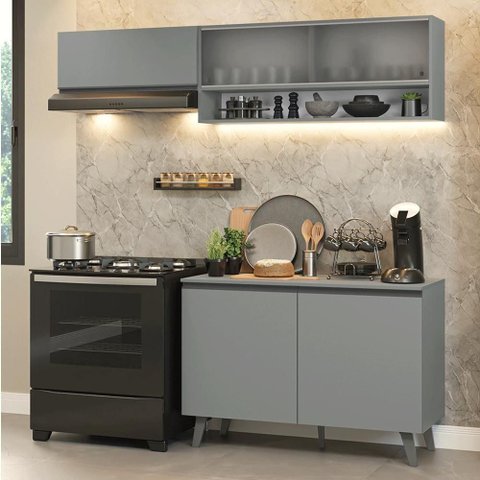 Armário de Cozinha Compacta 200cm Nice Madesa 09 Cinza