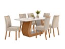 Ver imagem 1 de Conjunto Sala de Jantar Mesa Laini 160 Tampo Vidro Off White com 6 Cadeiras Téssera - Lopas Amendoa