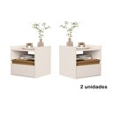 Ver imagem 2 de Kit 2 Mesas de Cabeceira Suspensa com Porta Basculante Melina Cores - Comprar Moveis em Casa: Off Wh