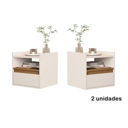 Kit 2 Mesas de Cabeceira Suspensa com Porta Basculante Melina Cores - Comprar Moveis em Casa: Off Wh - 2