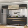 Armário de Cozinha Completa 260cm Veneza Multimóveis V3710 Preto/Dourado - 3