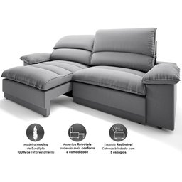 Sofá Plaza 2,00m Retrátil e Reclinável Velosuede - Netsofas - 3