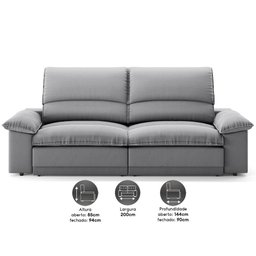 Sofá Plaza 2,00m Retrátil e Reclinável Velosuede - Netsofas - 2