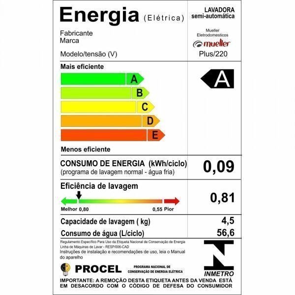 Tanquinho 4.5kg Plus Mueller 220V Preto - 6