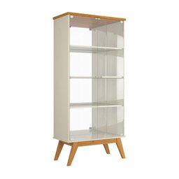 Cristaleira Or Estilo Retrô com Portas em Vidro Temperado Cor Off White / Cumaru - 2