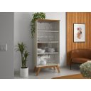 Ver imagem 1 de Cristaleira Or Estilo Retrô com Portas em Vidro Temperado Cor Off White / Cumaru