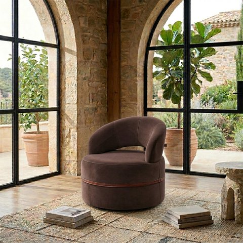Poltrona Decorativa Moderna Arredondada Confortável Luxo Paris:Veludo Marrom