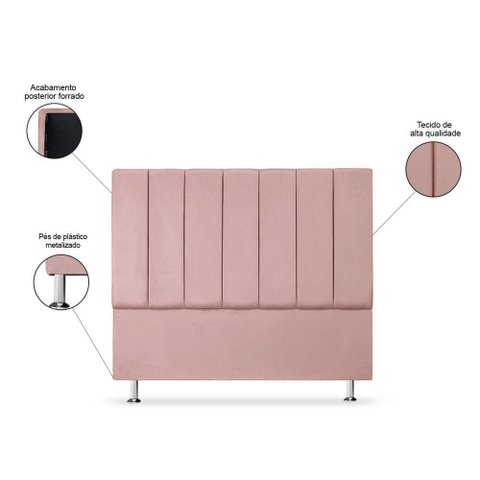 Cabeceira Estofada Cama Box Carla Linha Premium Cor:Rose;Tamanho:Casal 140 cm