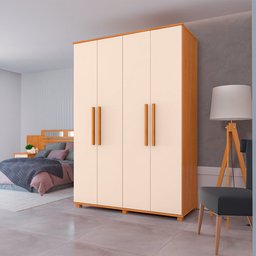 Guarda Roupas 4 Portas 3 Gavetas 2,20 de Altura Elite Nature / Off White - 1