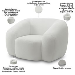 Poltrona Decorativa Orgânica para Sala Living Emery M05 Bouclê Creme - Lyam Decor - 3 Poltrona Decorativa Orgânica para Sala Living Emery M05 Bouclê Creme - Lyam Decor - 3