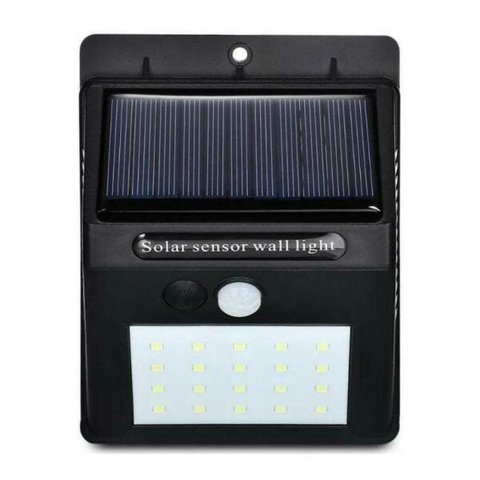 Luminária de Parede Energia Solar Sensor Movimento 20 Leds